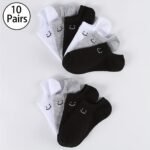 6 Pairs/10 Pairs Unisex Plain Color Casual Socks Breathable Low Top Sneakers Simple Joyful Face Design Soft Moisture Wicking Comfortable For Daily Wear, Home Workouts & Office Minimalist Style All Season & Festive Occasions - Image 3