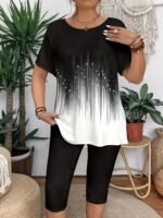 Elegant Plus Size Crew Neck T-Shirt With Floral Print - Soft Medium Stretch Fabric, Short Sleeve Top For Women, Casual Wear, All Season Tee|Floral Print Top|Comfortable Fit, Plus Size Clothing - Image 4