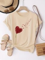 Women'S Heart Print T-Shirt - Soft & Comfortable Casual Crew Neck Short Sleeve Top, Perfect For Spring And Summer, Mother'S Day Gift, Everyday Comfort | Playful Design | Soft Fabric - Image 3