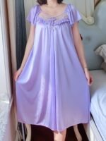 Cross-Border Sexy Women'S Nightgown Made Of Lace, Plus Size, Solid Color Floral Sleepwear, Thin Short-Sleeve Lace Dress. - Image 8