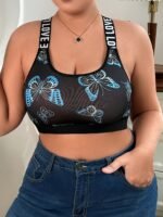 Plus Size Women'S Bra - No Underwire, Breathable Mesh With Vibrant Butterfly Print, Adjustable Straps, Medium Stretch, Ideal For Casual Attire, Comfortable Undergarment | Vibrant Print Top | Breathable Fabric - Image 8