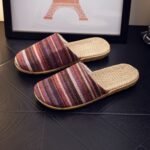 Women'S Japanese Style Breathable Slippers, Bohemian Striped Indoor Slides, Lightweight Non-Slip Soft Sole, Hand Wash Or Dry Clean, All-Season Fabric Upper And Liner, Eva Sole, Home Footwear - Image 4