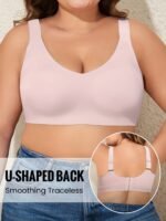 Single Pack Plus Size Seamless V-Neck Bralette, Sexy Style, Polyamide Knit Fabric With Medium Stretch, Solid Color, Wireless, Comfortable Breathable, With Removable Padding - Image 5