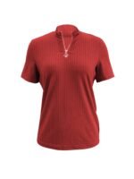 Women'S Solid Red V-Neck Zip-Up Short Sleeve T-Shirt - Middle Eastern-Inspired Elegance Collection, Machine Washable Spring/Summer Casual Top, Everyday Comfort Wear, Easycare Fabric, Comfortable Fit Shirt - Image 5
