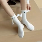 1/2/3 Pairs Unisex Adorable Holding Hands Magnetic Crew Socks, Comfy Breathable Casual Thermal Socks, Winter & Autumn