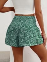 Women'S High-Waisted Floral Print Shorts - Black & White Ditsy Pattern, Ruffled Hem, Stretchy & Comfortable Summer Fashion, Hand Wash Only, High Waisted Shorts - Image 10