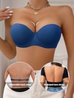 Solid Half Cup Underwire Strapless Bra, Elegant Comfy Push Up Bra, Women'S Lingerie & Underwear