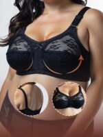 Plus Bra, Underwire-Free Full Coverage Bra, Push Up Bra With Classic Three-Piece Structure In Sheer Fabric, Sexy Contrast Lace, Wide Shoulder Straps, Back Shaping And Side Reduction, 100Dd, 105D - Image 4