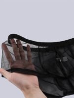 1 Pack Men'S Sheer Mesh Boxer Briefs - Soft, Breathable, Quick-Dry Underwear With Elastic Waistband, Sexy Transparent Design For Casual Wear & Exercise (White & Black), Comfortable Underwear, Sports Underwear, Minimalist Underwear, Medium Elasticity Fabric - Image 3