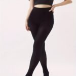 1 Pair Women'S Black Sun-Protective Solid Color Knit Nylon Pantyhose, 88% Polyamide 12% Spandex, Machine Washable, 90G/M? Weight - Image 4