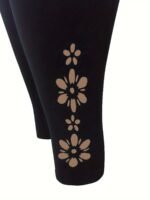 Plus Size Side Floral Print Capri Leggings, Casual High Waist Stretchy Leggings For Spring & Summer, Women'S Plus Size Clothing - Image 8