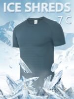 1Pc Men'S Ice Sliky Fiber T-Shirt With -7? Ice Feel Technology, Moisture-Wicking Quick-Dry High Elasticity Fabric, Breathable Gradient Mesh Design For Sports & Casual Wear - Black, All-Season Round Neck Short Sleeve Tee, Summer Activewear, Moisturewicking Fabric, High Elasticity Shirt - Image 2