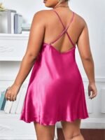 Women'S Plus Sexy Sleep Dress, Plus Size Satin V Neck Crisscross Slip Nightdress - Image 6