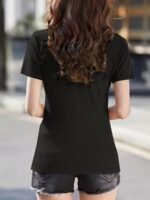 Women'S Elegant Casual T-Shirt, Solid Color Polyester Knit Fabric, 95% Polyester 5% Elastane, V-Neck Lapel Collar, Regular Length, Summer Season, 180G/M? - Festive Collection - Image 9