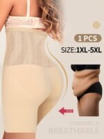 1Pc Plus Size Elegant Underwear, Women'S High Waist Tummy Control Seamless Shapewear Box Briefs