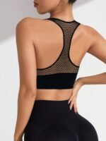 1Pc Women'S Sports Bra With Zipper Back, Hollow Out Seamless, Medium Support, Removable Padding, Knit Fabric, 90% Elastane 10%, Solid Color, For Yoga Fitness & Casual Wear - Image 7