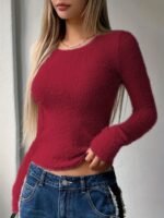 Women'S Cozy Crew Neck Sweater - Soft Long Sleeve Pullover, Solid White, Casual Spring/Fall Top With Button Detail, Perfect For Casual Attire, Sweater Shrug - Image 7