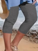 Women'S Plus Size High-Waisted Capri Leggings - Stretchy, Comfortable, Non-See-Through, Solid Black, Perfect For Spring/Summer/Fall, Machine Washable, High Waisted Leggings, Casual Wear, Versatile Fashion, Stretchy Fabric - Image 8