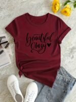 Letter Print T-Shirt, Short Sleeve Crew Neck Casual Top For Summer & Spring, Women'S Clothing - Image 9