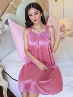 Plus Size Women'S Sexy Sleeveless Spaghetti Strap Sleep Dress - Lightweight Ice Sliky Fiber Mid-Length Nightgown, Vibrant Red Non-See-Through Summer Pajama & Lounge Wear - Image 5