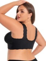 Plus Size High Support Seamless Non-Wired Wide Shoulder Strap Bra With Front Closure, Lace Detailing, V-Neck, Stretch Design, Comfortable Breathable, Suitable For Casual Attire, Ultra-Fitted Vest Style - Image 6