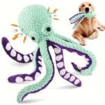Plush Octopus Dog Toy With Squeaker - Interactive, Durable Chew Toy For Medium Breeds, Teal & Purple With White Suction Cups, Ideal For Play And Training