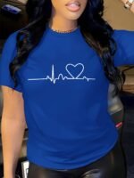 Directional--Spring/Summer Short Sleeve Round Neck T-Shirt With Heart Graphic Casual Tee