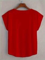 Women'S Plus Size Beige Batwing Sleeve V-Neck T-Shirt - Loose Fit, Elegant Pullover With Slight Stretch Fabric, All-Season Top, Comfortable Clothing | Minimalist Style | Glossy Finish, Plus Size Shirts - Image 7