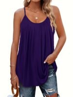 Plus Size, Women'S Casual Loose Fit Ruched Sleeve Round Neck Tank Top - Beige Breathable Stretchy Blouse For Spring/Autumn, Machine Washable - Image 5
