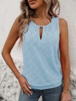 Women'S Elegant Sleeveless Vest With Decorative Buttons - Semi-Sheer Round Neck Lightweight Top, Mint Green Medium Stretch Machine Washable For Spring/Summer Casual & Formal Wear, Sleeveless Vests, Spring Fashion, Butterfly Motif, Nontransparent Fabric - Image 3
