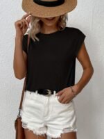Solid Color Cap Sleeve T-Shirt, Casual Crew Neck Top For Spring & Summer, Women'S Clothing - Image 9
