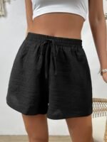 Women'S Casual Solid Color Navy Blue Knot Waist Shorts - Elastic Waistband, Drawstring Tie, Lightweight Fabric, Perfect For Spring/Summer/Fall, Beachwear Essentials, Knotted Waiststyle, No Stretch Material - Image 2