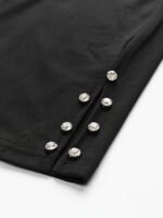 Plus Size, Plus Size High-Waisted Stretchy Rhinestone-Embellished Side Slit Capri Pants - Solid Black Casual Outdoor Leggings For Women, Spring/Summer Fashion, High Waist Pants, Spring Summer Apparel, Nontransparent Fabric, Spring Fashion, Breathable Material, Summer Wardrobe - Image 7
