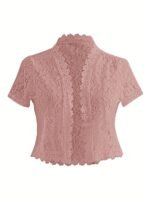 Summer Solid Color Lace Patchwork Casual Open Front Jacket For Holiday Party Clothes