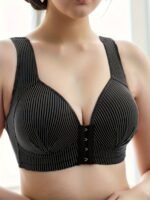 Seamless Wireless Push-Up Bra For Women - Front Buckle Closure, Breathable Comfort, Medium Support & Solid Stripe Design, No Underwire, Non-Removable Padded Cups, Elegant Casual Attire, Comfortable Undergarment, Elegant Undergarment, Handwashable Fabric - Image 2