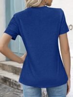 Women'S Casual Summer T-Shirt - Solid Color, Round Neck, Short Sleeve, Comfortable Loose Fit, Dark Blue, Polyester Blend, Machine Washable, Casual Summer Wear | Round Neck Tshirt | Texture - Image 9