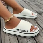 Women'S Breathable Eva Slippers - Fashionable Thick Sole, All-Season Indoor House Shoes With "Original" Lettering, White, Comfortable & Stylish For Home Or Beach Use, Indoor Slippers - Image 3