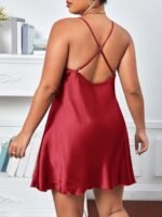 Women'S Plus Sexy Sleep Dress, Plus Size Satin V Neck Crisscross Slip Nightdress - Image 7