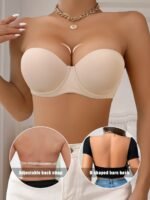 Solid Half Cup Underwire Strapless Bra, Elegant Comfy Push Up Bra, Women'S Lingerie & Underwear - Image 3