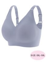 Plus Size Seamless Jelly Bra With Wide Straps & Removable Pads - No Underwire, High-Stretch Fabric, Beige, Style, Comfort Fit For Casual Attire, Comfortable Underwear, Sleek Undergarment, Smooth Texture - Image 3