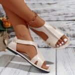 Women'S Solid Color Elegant Sandals, Lightweight Flat Elastic Strap Vacation Shoes, Summer Hollow Daily Footwear - Image 2
