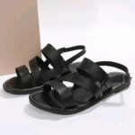 Women'S Adjustable Crisscross Strap Flat Sandals - Open-Toe Summer Beach Shoes With Buckle Closure, Soft Faux Cover & Tpr Sole, Black Casual Roman Sandals For Casual Attire, Strappy Sandals - Image 6