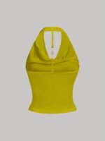 Women'S Sexy Halter Neck Sleeveless Top - Semi-Sheer Stretchy Slim Fit Backless Shirt, Vibrant Yellow Solid Color, Machine Washable For Casual & Evening Outfits, Evening Wear, Backless Design, Sensual Apparel, Semitransparent Material - Image 8
