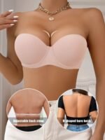 Solid Half Cup Underwire Strapless Bra, Elegant Comfy Push Up Bra, Women'S Lingerie & Underwear - Image 2