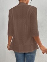 Women'S Elegant Open-Front Cardigan - Solid White, Half Sleeve, Eyelet Embroidery, Lightweight Knit, Spring/Fall Fashion Jacket, Lightweight Cardigan - Image 7