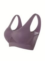 1Pc Essence Collection - High-Elasticity Bra With Removable Pads, Breathable Mesh Design For &, Wireless & Comfortable Fit, Plus Size Bra | Wireless Bra | Removable Pads - Image 6