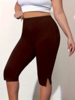 Plus Size Side Split Skinny Shorts, Casual Every Day Stretchy Short Leggings, Women'S Plus Size?Clothing