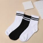Black And White Striped Minimalist Style Sports Casual Socks (3/5 Pairs) - Image 10