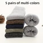 5 Pairs Men'S Thick Wool Blend Socks - Cozy Mid-Calf Winter Socks In Solid Colors (Dark Gray, Light Blue, Brown, Navy Blue, Beige, White), Soft & Warm For Casual Or Cold Weather, Cozy Footwear | Giftready Packaging | Quality Fabric Socks, Cute Socks - Image 13