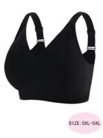 Plus Size Elegant Bra, Women'S Plus Seamless Solid Full Cover Comfort Simple Bra With Removable Pads - Image 3